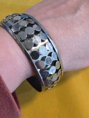Vintage ▪︎ Brass & Silver-Tone Disc Accent Bangle ▪︎ Fun Costume Jewelry